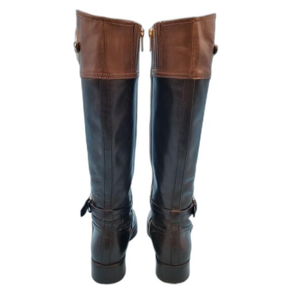 Michael Kors Bryce Gold Logo Black Leather Full Zip Tall Boots - Size 7 - Picture 4 of 6